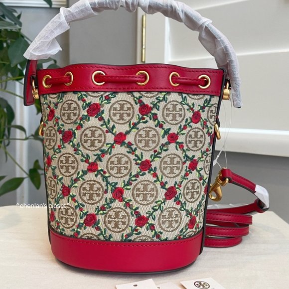 🔥NeW! $498 Tory Burch T Monogram Mini Embroidered Bucket Bag 87062 - Picture 9 of 15